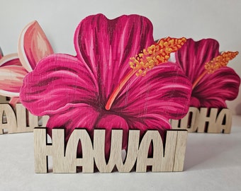 Signo de flor de hibisco de madera 5.8 "× 5.2" / Envío gratis