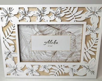 Marco de fotos con flores de plumeria Aloha (2 unidades, 4 x 6 pulgadas) con envío gratuito