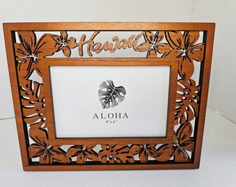 Marco de fotos con flores de plumeria hawaiana de 4×6 pulgadas / Envío gratis