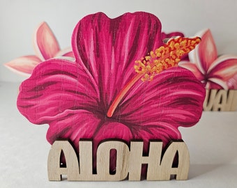 Signo de flor de hibisco de madera 5.8 "× 5.2" / Envío gratis
