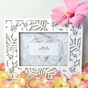 Aloha Hibiscus Picture Frame 5x7 | School Year, Wedding Frame for Parents | Wooden Photo Frame | Free Shipping