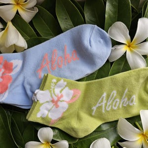 Aloha/Hawaii/Hibiscus ankle socks /aqua,green color/2 socks set /Free Shipping