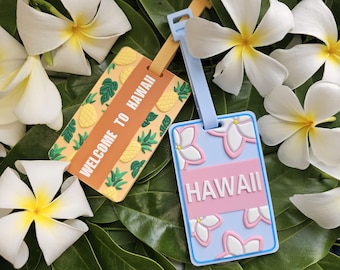 Aloha/Hawái/Piña, bienvenido a Hawái/Flor rosa/2 etiquetas de equipaje/Envío gratuito