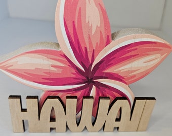 Letrero de madera con diseño de flor de plumeria de Hawái, 5,6" x 6", envío gratuito
