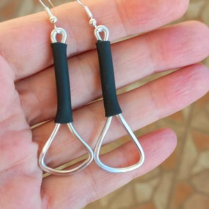 Handmade Aluminum Wire & Rubber Dangle Earrings, Unique Modern Minimalist Jewelry for Women, Lightweight Statement Earrings