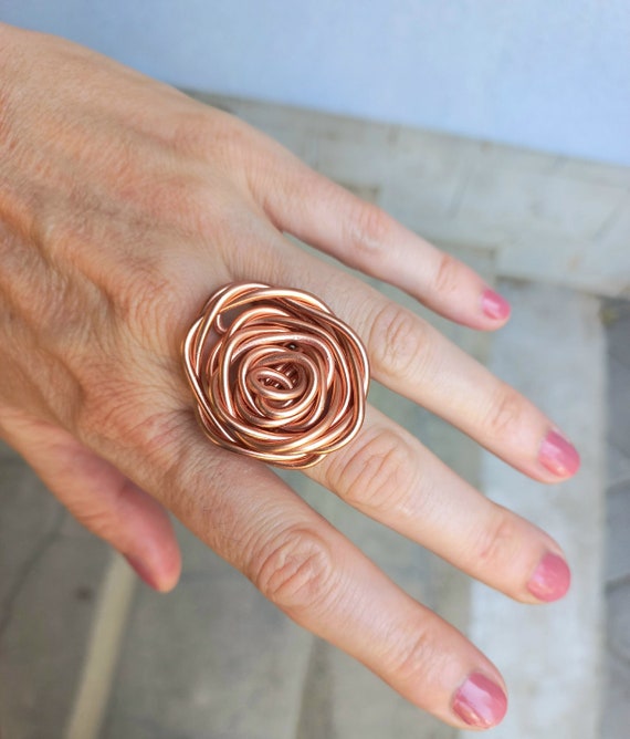 Large Wire Wrapped Statement Ring Flower Copper Wire Woman s Ring Handmade Gift Jewelry Etsy