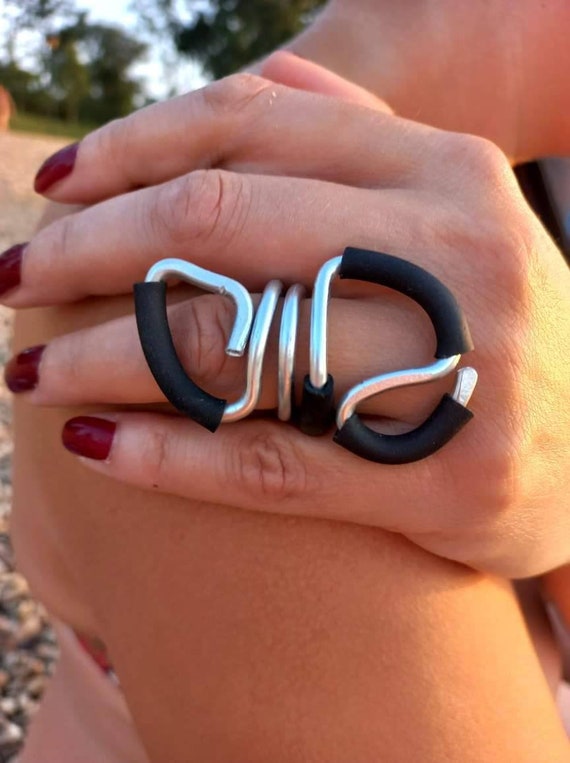 Bold Abstract Rubber Wire Full Finger Ring Extra Large Statement Jewelry Oversized Contemporary Ring Etsy