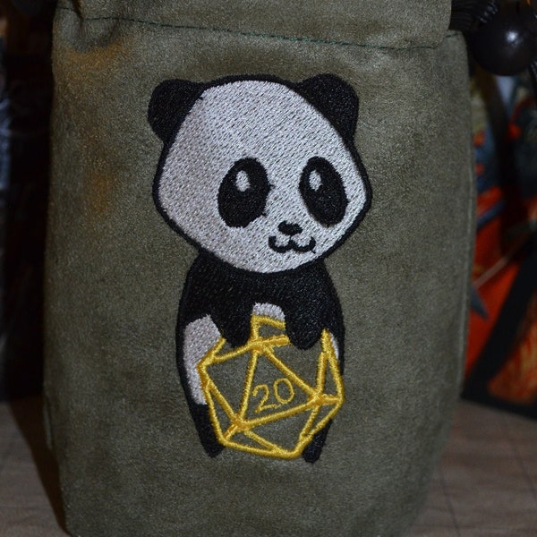 Dice Bag D20 Panda Embroidered Suede