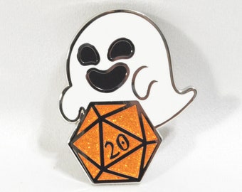 2" Inch Ghost Enamel Pin, Orange glitter D20