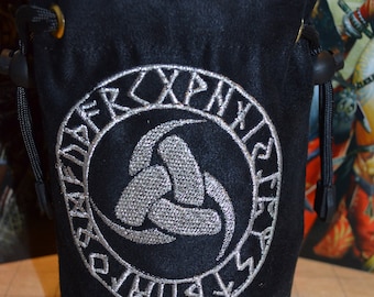 Handmade Suede Dice Bag – Odin's Horn Embroidery, D&D D20 TTRPG Accessory by Uber Dungeon