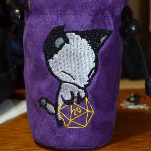 Dice Bag D20 Fox Embroidered Purple suede