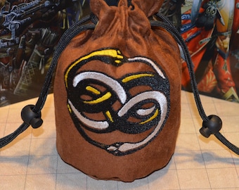 Handmade Suede Dice Bag – Auryn Embroidery, D&D D20 TTRPG Accessory by Uber Dungeon