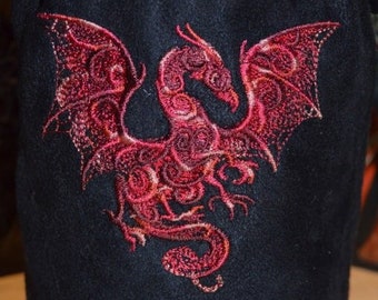 Dice Bag Red Dragon Embroidered suede