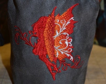 Dice Bag Red Fairy Embroidered suede