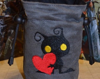 Handmade Suede Dice Bag – Heartless Embroidery, D&D D20 TTRPG Accessory by Uber Dungeon