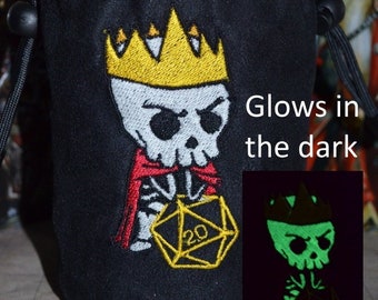 Dice Bag D20 Lich King Glow in the dark Embroidered suede