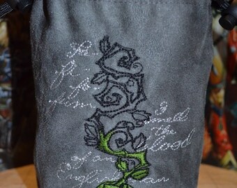 Embroidered Suede Dice Bag: Jack and the Bean Stock Design
