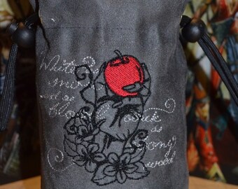 Handmade Suede Dice Bag – Snow White Embroidery, D&D D20 TTRPG Accessory by Uber Dungeon