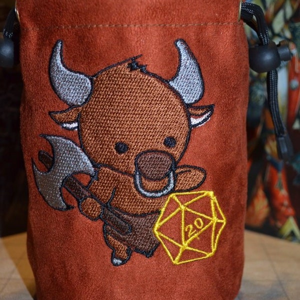 Dice Bag D20 Minotaur Embroidered suede