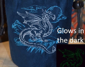 Dice Bag Dragon Glow in the dark Embroidered suede