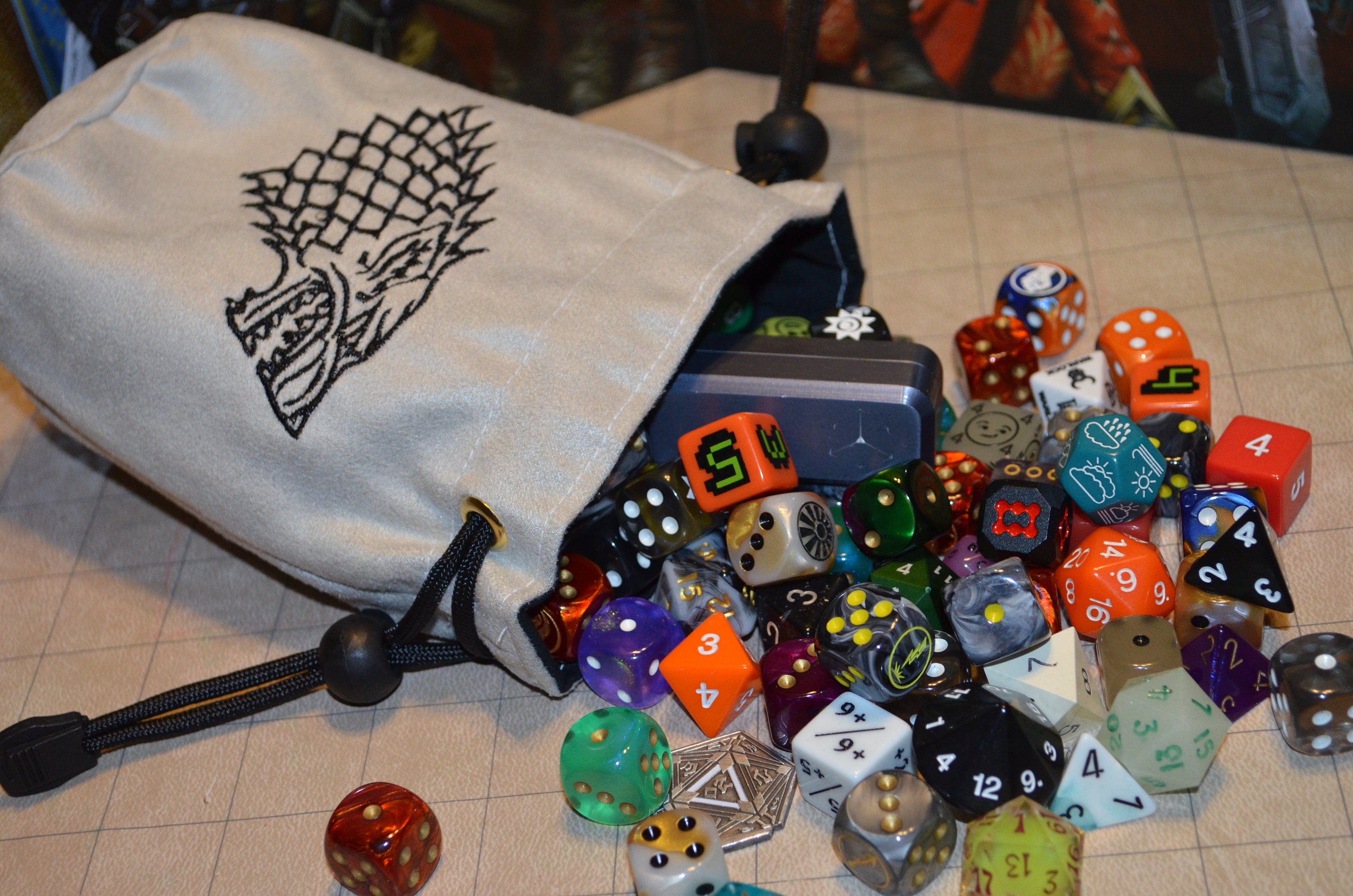 Dice Bag game of thrones Stark Embroidery Suede Light Gray Etsy