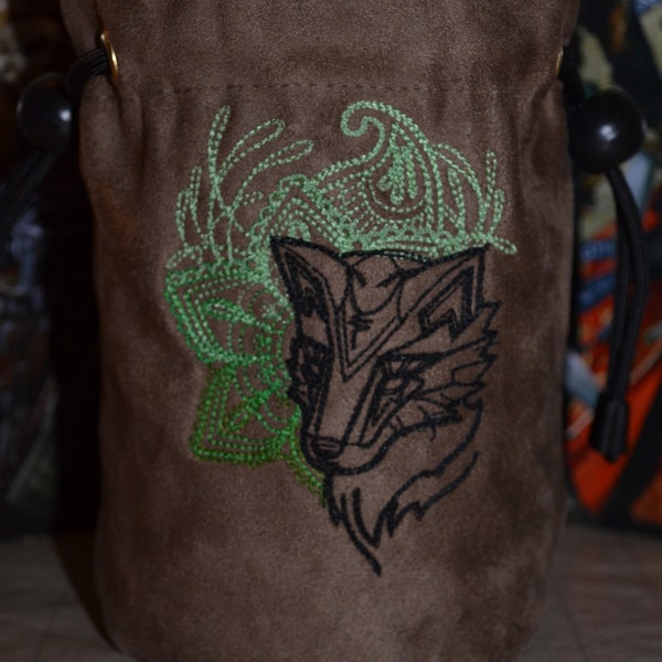 Dice Bag Spirit of the Fox Embroidered suede