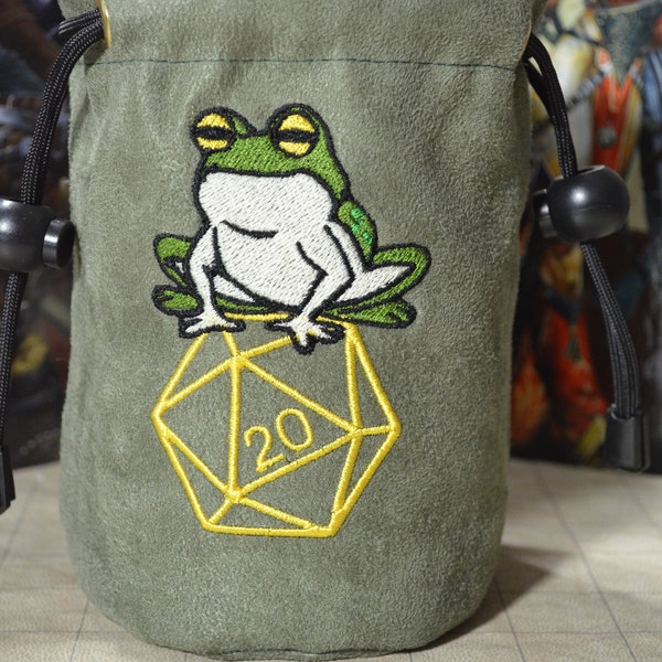 Dice Bag D20 Frog Embroidered suede