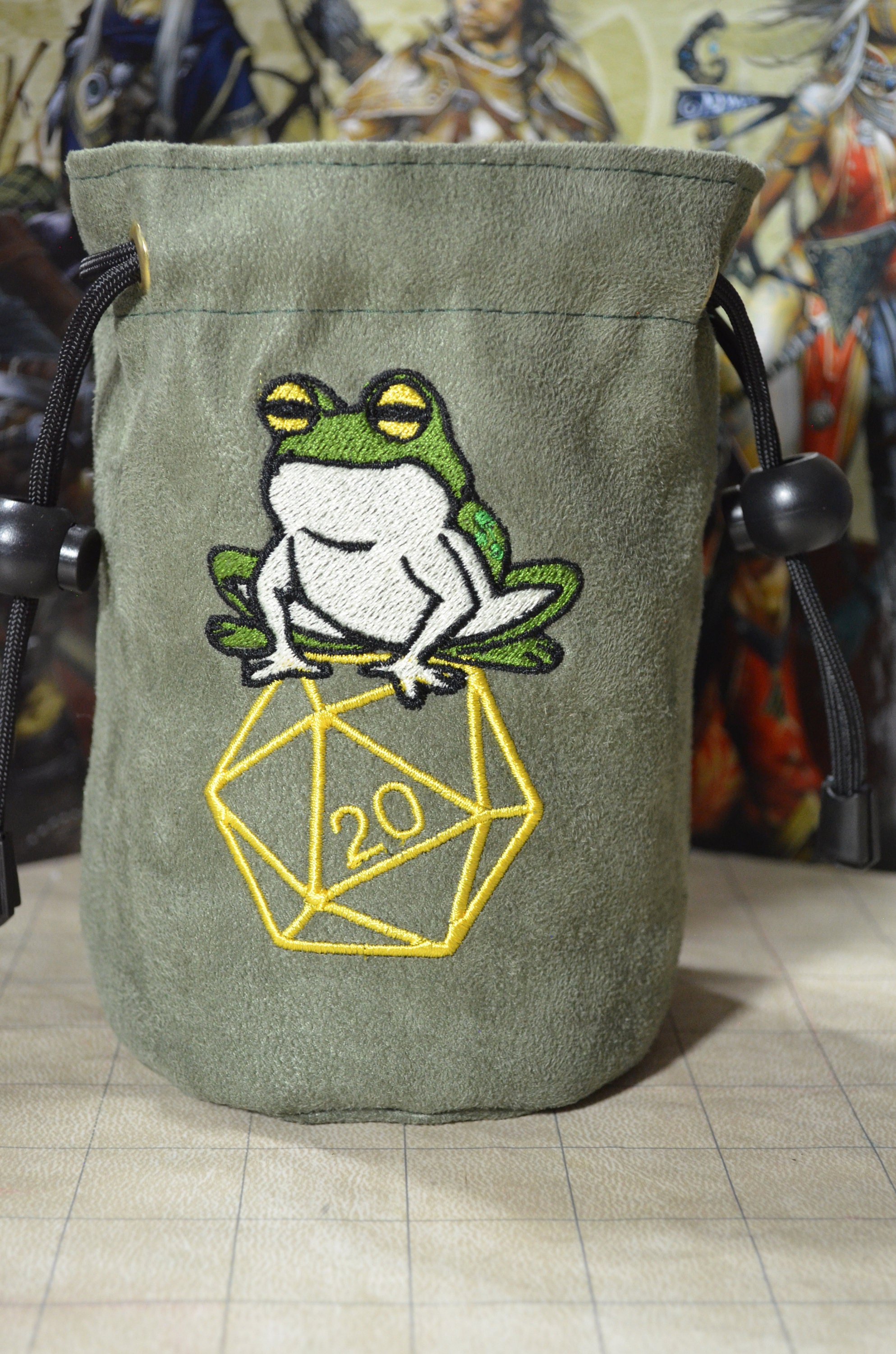 Dice Bag Tiger Embroidered Dark Brown Suede