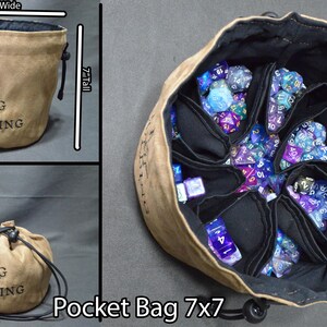 Bolsa de dados hecha a mano con bordado de zorro y ante verde. Accesorio para D&D D20 TTRPG. imagen 5