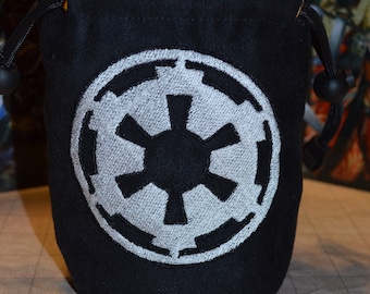 Handmade Suede Dice Bag – Empire Embroidery, D&D D20 TTRPG Accessory by Uber Dungeon