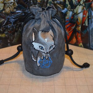 Dice Bag Wolf rolling D20 Embroidery gray Suede image 2