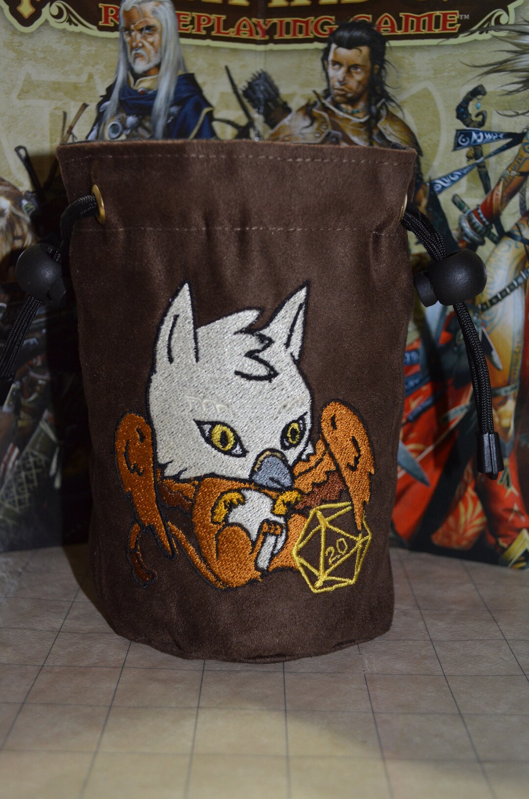 Dice Bag D20 Griffin Embroidered Dark Brown Suede Etsy
