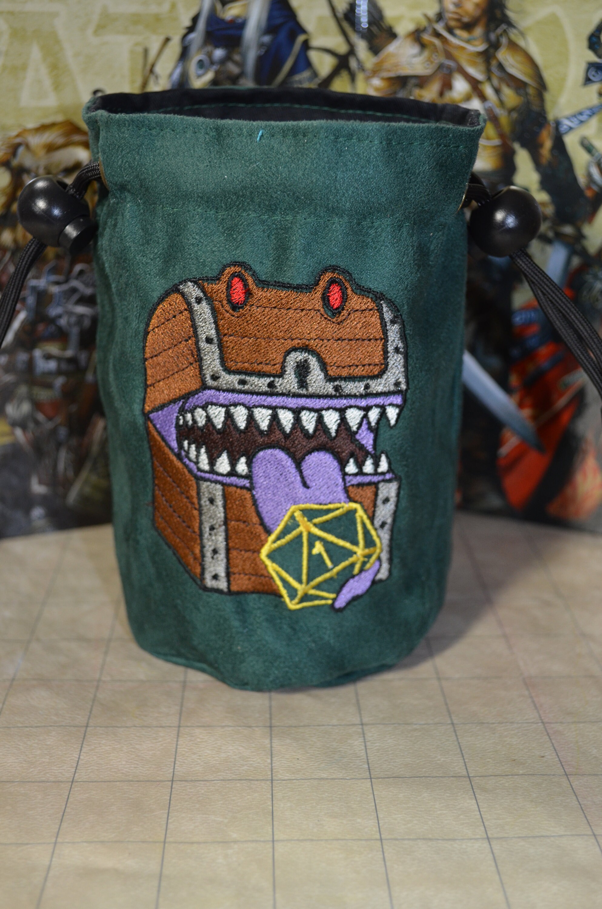 Dice Bag Mimic Embroidered Green Suede Etsy