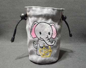Handmade Suede Dice Bag – Elephant Embroidery, D&D D20 TTRPG Accessory by Uber Dungeon