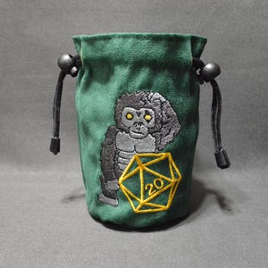 Embroidered Tabby Cat Dice Bag: Suede D20 RPG Gaming