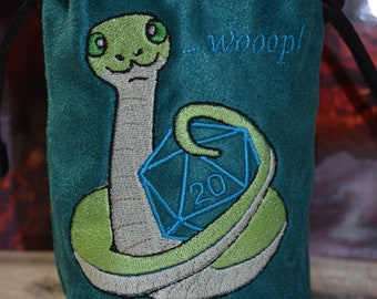 Dice Bag D20 Snake Embroidered suede