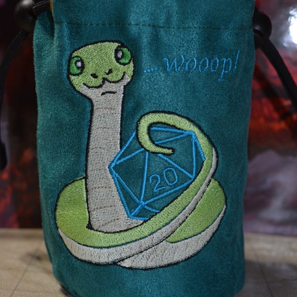 Dice Bag D20 Snake Embroidered suede