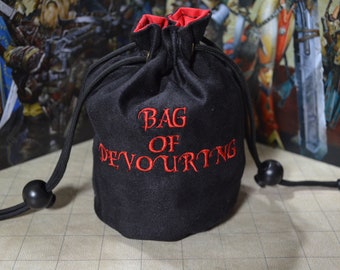 Embroidered Dice Bag of Devouring: Black Suede RPG Gaming