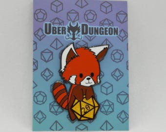 Red Panda D20 Glitter Enamel Pin - TTRPG Dice Pin