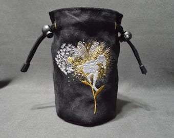 Embroidered Fairy Suede Dice Bag: Large Tabletop Gaming