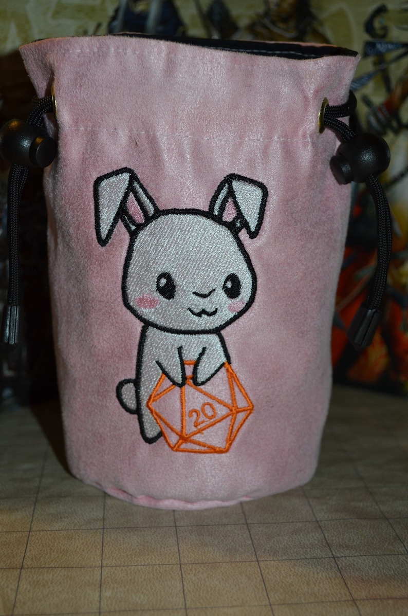 Sock Rabbit Dice Handmade Pink Suede Dice Bag – Rabbit Embroidery, D&D D20 TTRPG ...