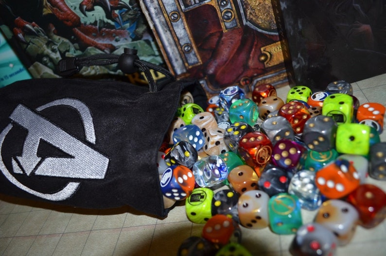 Dice Bag Avengers Embroidery on Black Suede