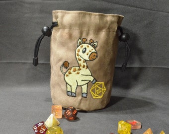 Bolsa de dados de ante hecha a mano con bordado de jirafa, accesorio para D&D D20 TTRPG de Uber Dungeon