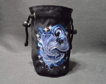 Handmade Suede Dice Bag – Betta Fish Embroidery, D&D D20 TTRPG Accessory by Uber Dungeon