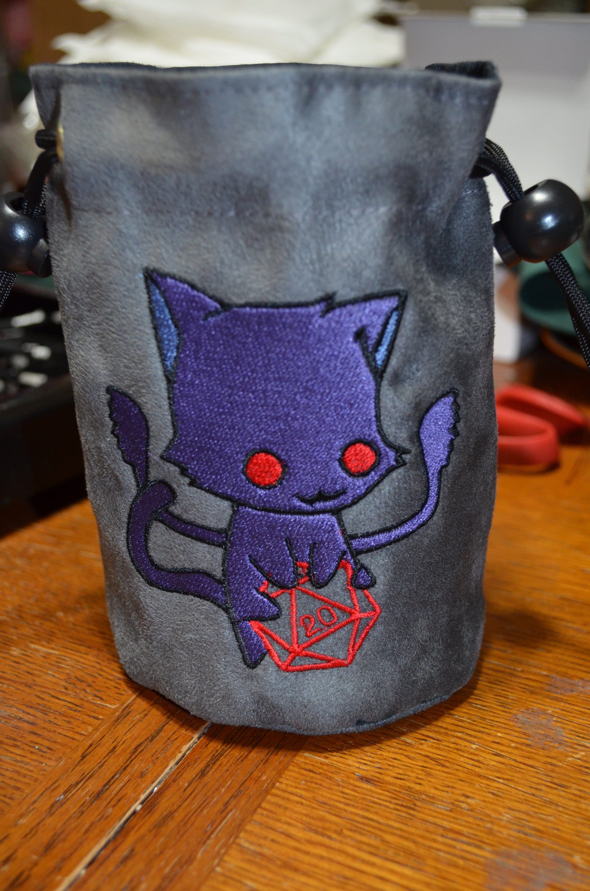 Handmade Suede Dice Bag - Displacer beast Embroidery, D & D D20 TTRPG Accessory by Uber Dungeon
