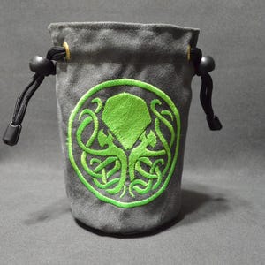 Embroidered Cthulhu Dice Bag: Suede RPG Gaming Pouch