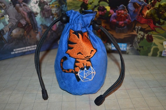Dice Bag Tiger Embroidered Dark Brown Suede