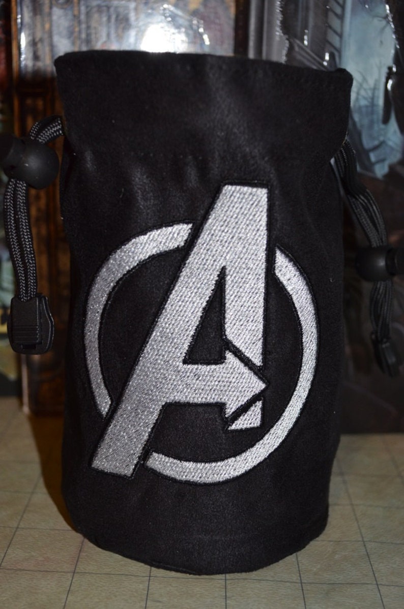 Dice Bag Avengers Embroidery on Black Suede