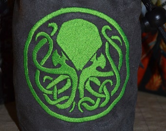 Dice Bag Cthulhu Braid Embroidered suede