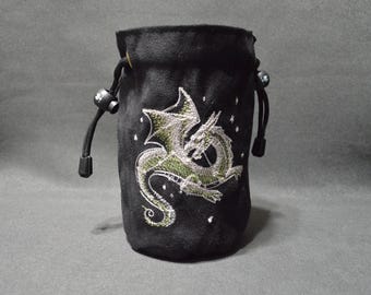 Embroidered Dragon Dice Bag: Suede Constellation Design